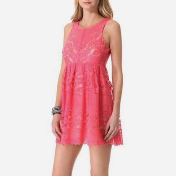 Free People Rocco Pink Lace Sleeveless Open back Mini Dress size 8 - Picture 1 of 9